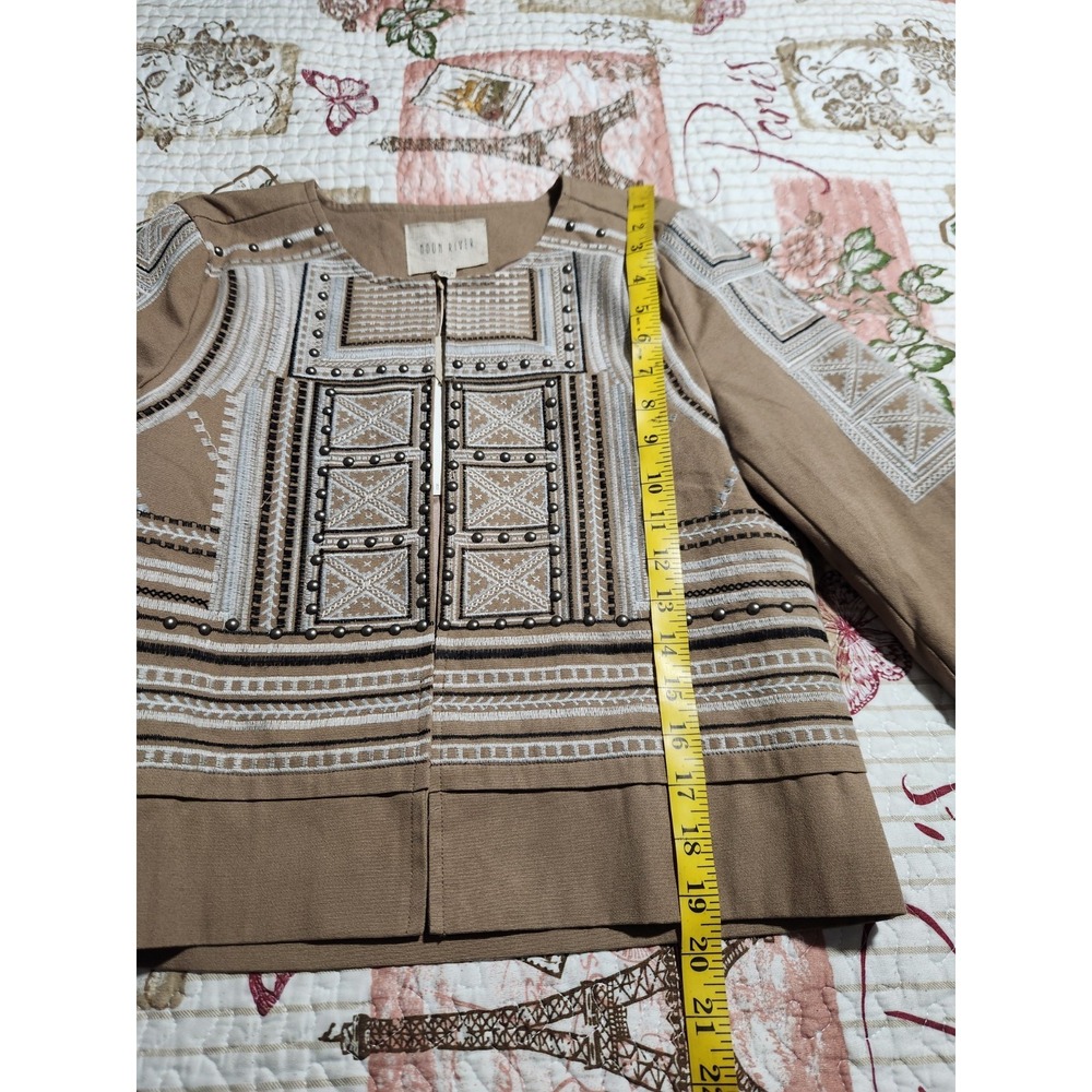 Anthropologie Moon River  Women's Beige Tan Embroidered Short Jacket Coat Size S - Picture 7 of 12